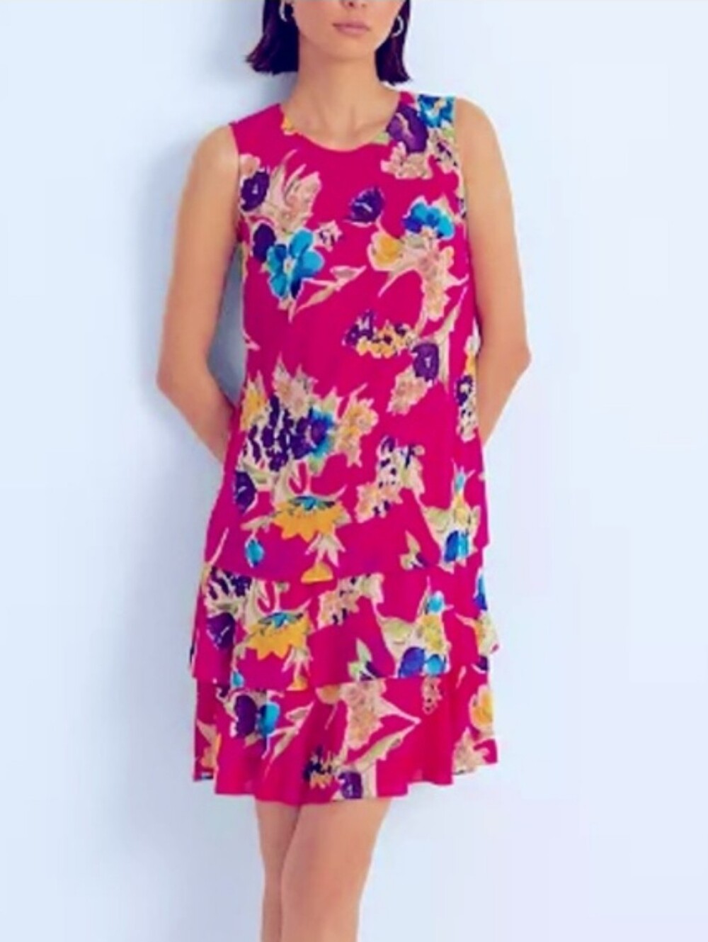 Lauren Ralph Lauren Wedding Guest Dress Boho Pink Floral Ruffle Size 12